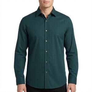 Kenneth Cole Polka Dot Button Down Shirt Mens XXL Green Non-Iron Preppy Career